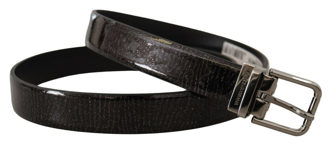 Dolce &amp; Gabbana Black Leather Vernice Metal Buckle Belt