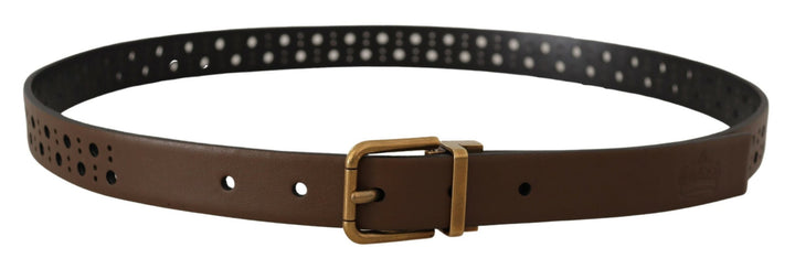 Ceinture élégante en cuir marron Dolce &amp; Gabbana avec boucle dorée