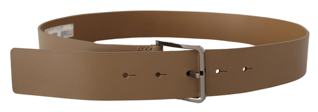 Dolce &amp; Gabbana Beige Calf Leather Wide Silver Metal Belt