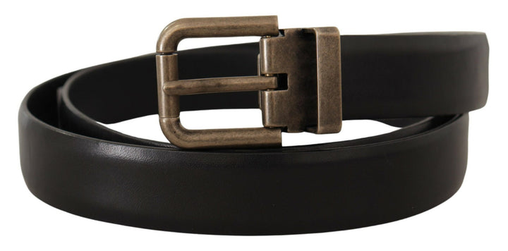 Dolce &amp; Gabbana Black Calf Leather Brushed Brass Box Buckle Belt