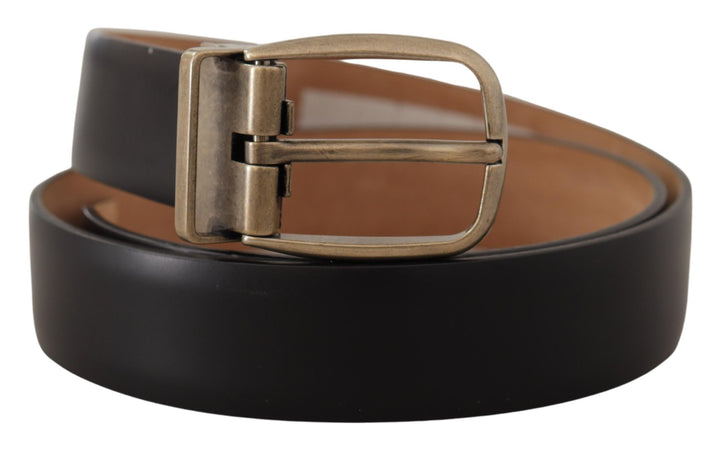 Dolce &amp; Gabbana Black Brown Backend Leather Vintage Metal Buckle Belt