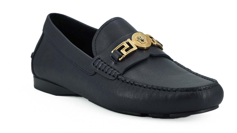 Mocasines de vestir Versace de piel de becerro azul marino Elegance