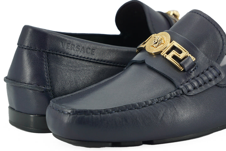 Mocasines de vestir Versace de piel de becerro azul marino Elegance