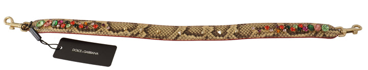 Dolce &amp; Gabbana Beige Exotic Leather Crystals Shoulder Strap