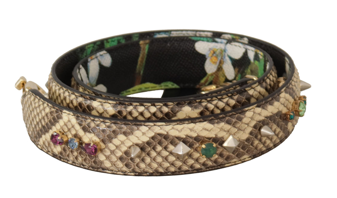 Dolce &amp; Gabbana Beige Exotic Leather Crystals Reversible Shoulder Strap