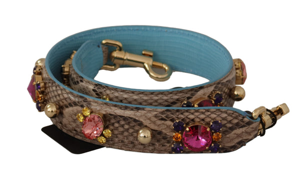 Dolce & Gabbana - Brown Exotic Leather Crystals Shoulder Strap