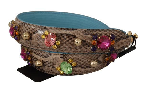 Dolce & Gabbana - Brown Exotic Leather Crystals Shoulder Strap