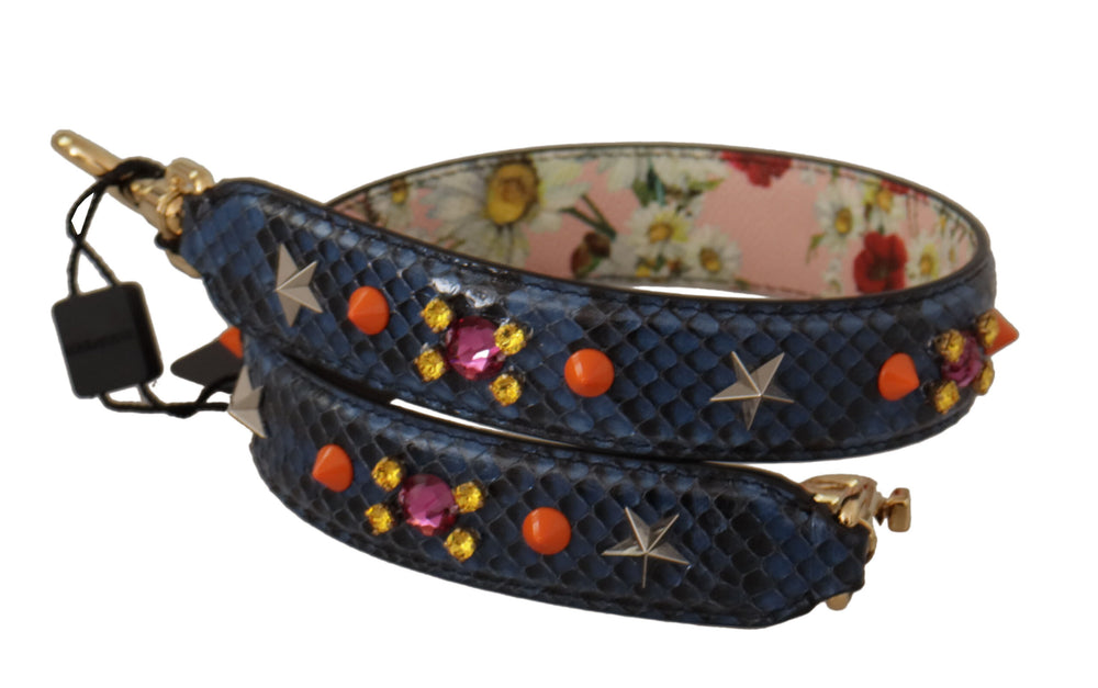 Dolce & Gabbana - Blue Exotic Leather Crystals Reversible Shoulder Strap