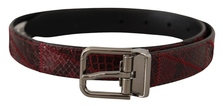 Dolce &amp; Gabbana Red Exotic Leather Metal Logo Buckle Belt