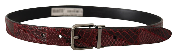 Dolce &amp; Gabbana Red Exotic Leather Metal Logo Buckle Belt