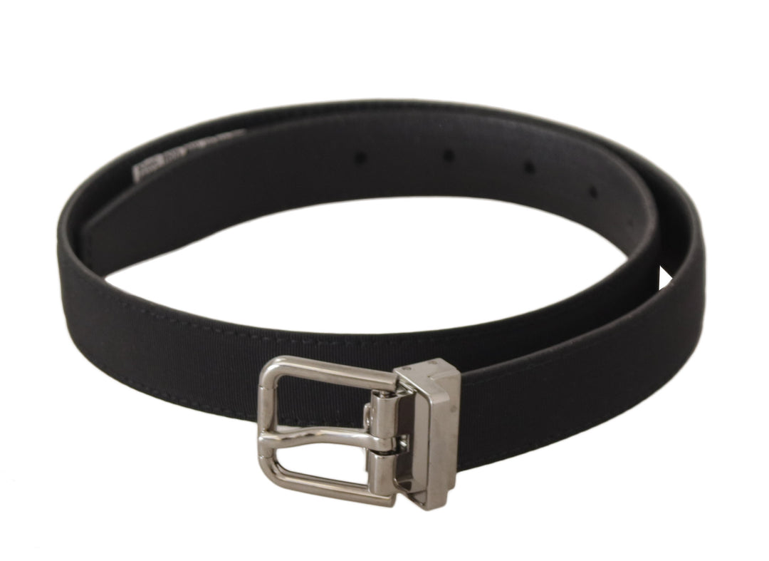 Dolce &amp; Gabbana Black Canvas Leather Silver Tone Metal Buckle Belt