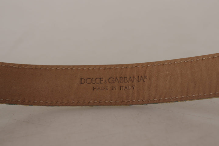 Dolce &amp; Gabbana Blue Leather Jacquard Embossed Gold Metal Buckle Belt