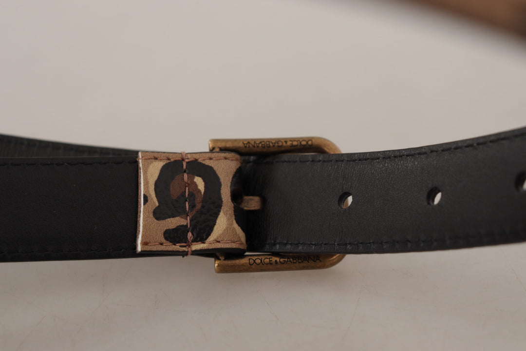 Dolce &amp; Gabbana Brown Leopard Print Vintage Metal Waist Buckle Belt