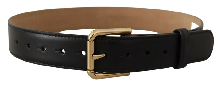 Dolce &amp; Gabbana Black Solid Leather Classic Gold Waist Buckle Belt