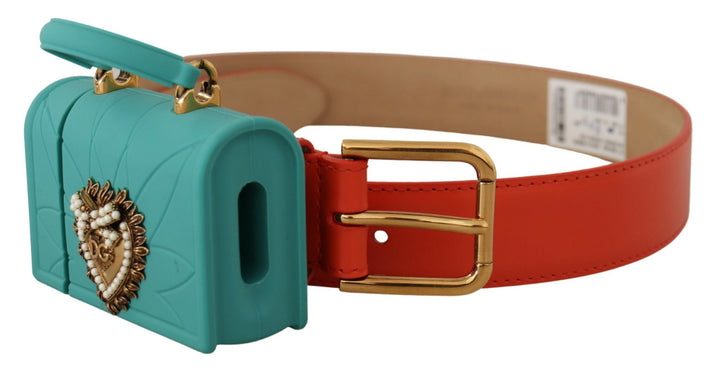 Dolce &amp; Gabbana Orange Leather Devotion Heart Micro Bag Headphones Belt