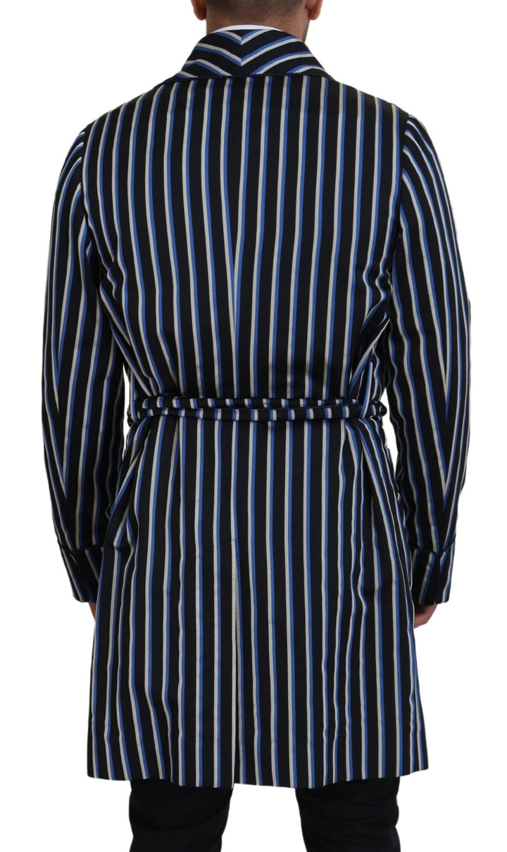 Dolce &amp; Gabbana Black Blue Martini Printed Lining Robe