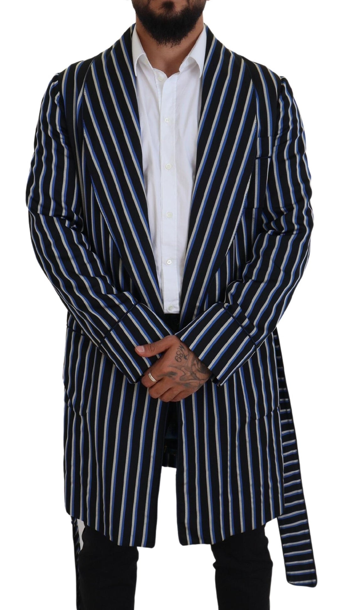 Dolce &amp; Gabbana Black Blue Martini Printed Lining Robe
