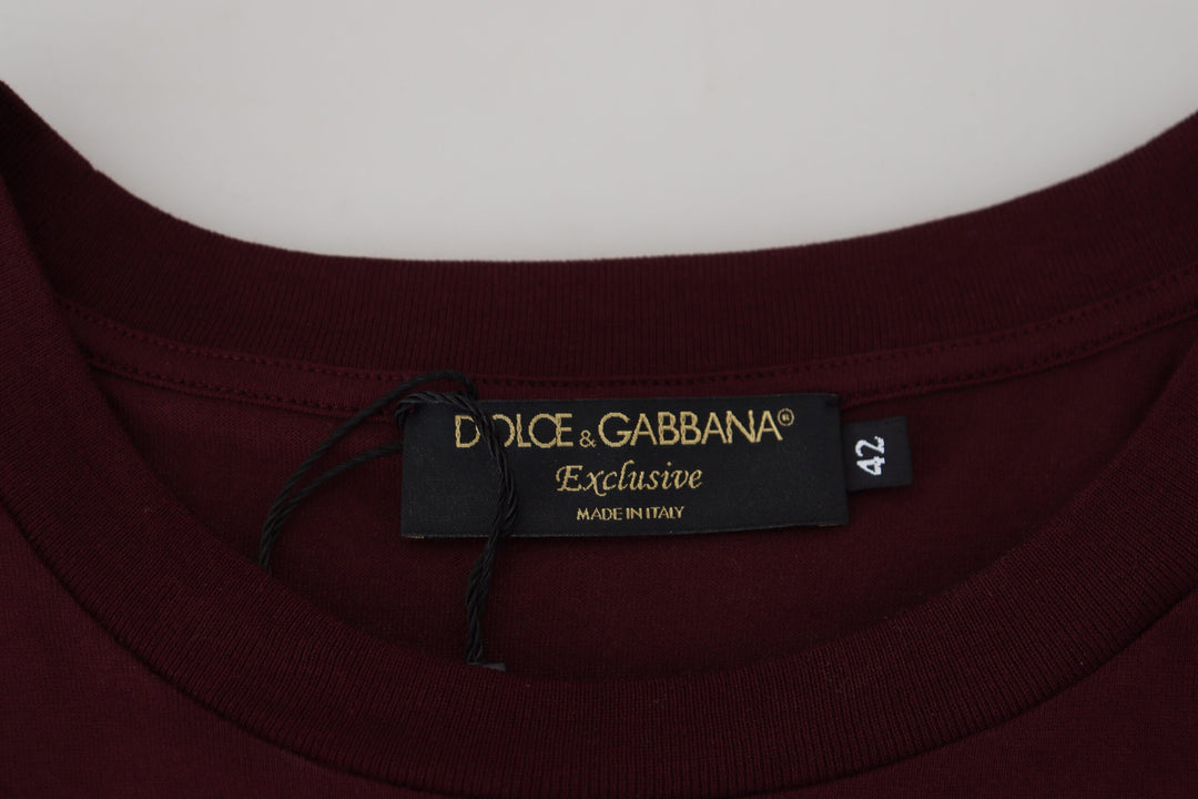 Dolce &amp; Gabbana Maroon Printed Short Sleeves Men T-shirt