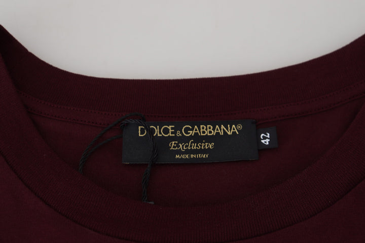 Dolce &amp; Gabbana Maroon Printed Short Sleeves Men T-shirt
