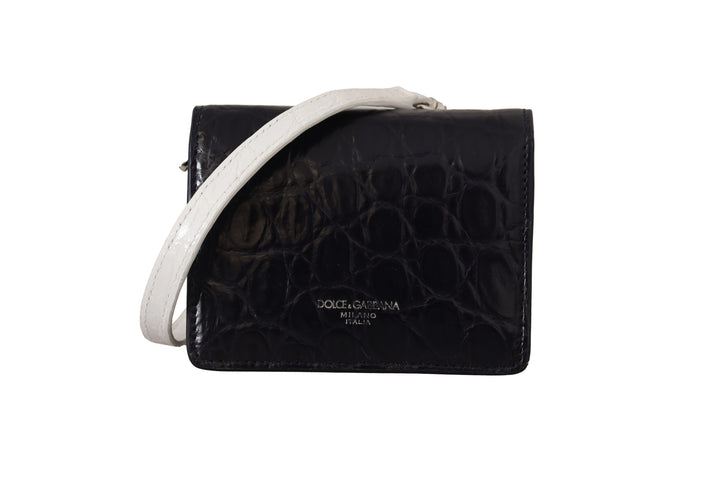 Portefeuille à deux volets en cuir exotique bleu Dolce &amp;amp; Gabbana avec sangle