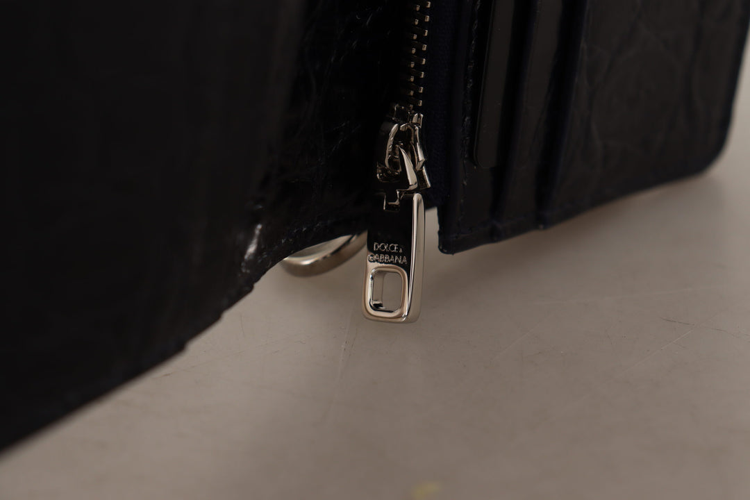Portefeuille à deux volets en cuir exotique bleu Dolce &amp;amp; Gabbana avec sangle