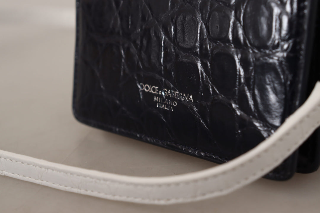 Portefeuille à deux volets en cuir exotique bleu Dolce &amp;amp; Gabbana avec sangle