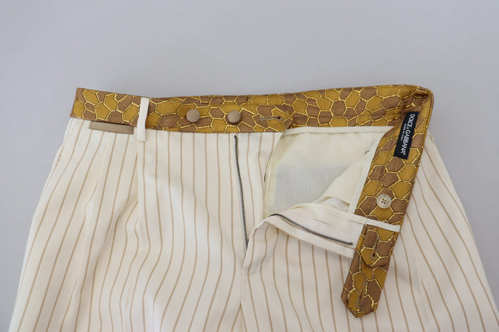 Dolce &amp; Gabbana Off White Gold Striped Tuxedo Slim Fit Suit