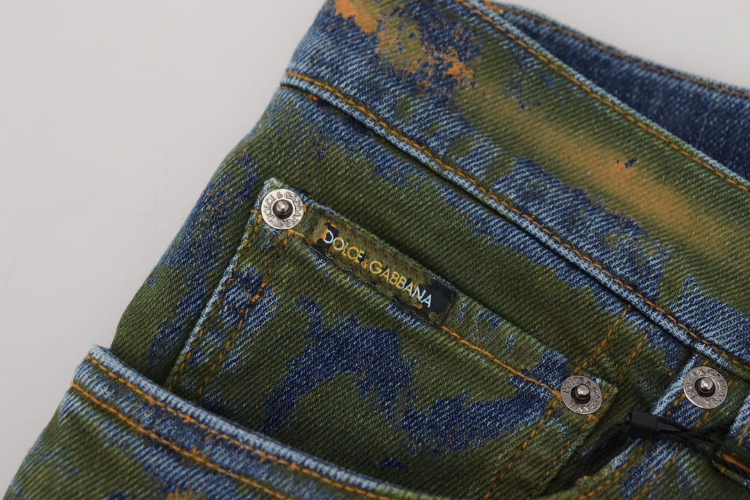 Dolce &amp; Gabbana Blue Green Skinny Cotton Denim Jeans
