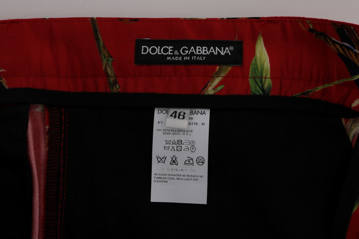 Vestido y pantalón de seda con estampado de pájaros rojos de Dolce Gabbana Sensation