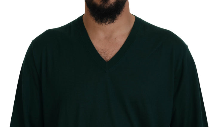 Dolce &amp; Gabbana Green Cashmere V-neck Pullover Sweater