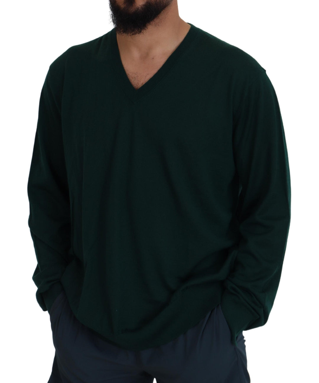 Dolce &amp; Gabbana Green Cashmere V-neck Pullover Sweater
