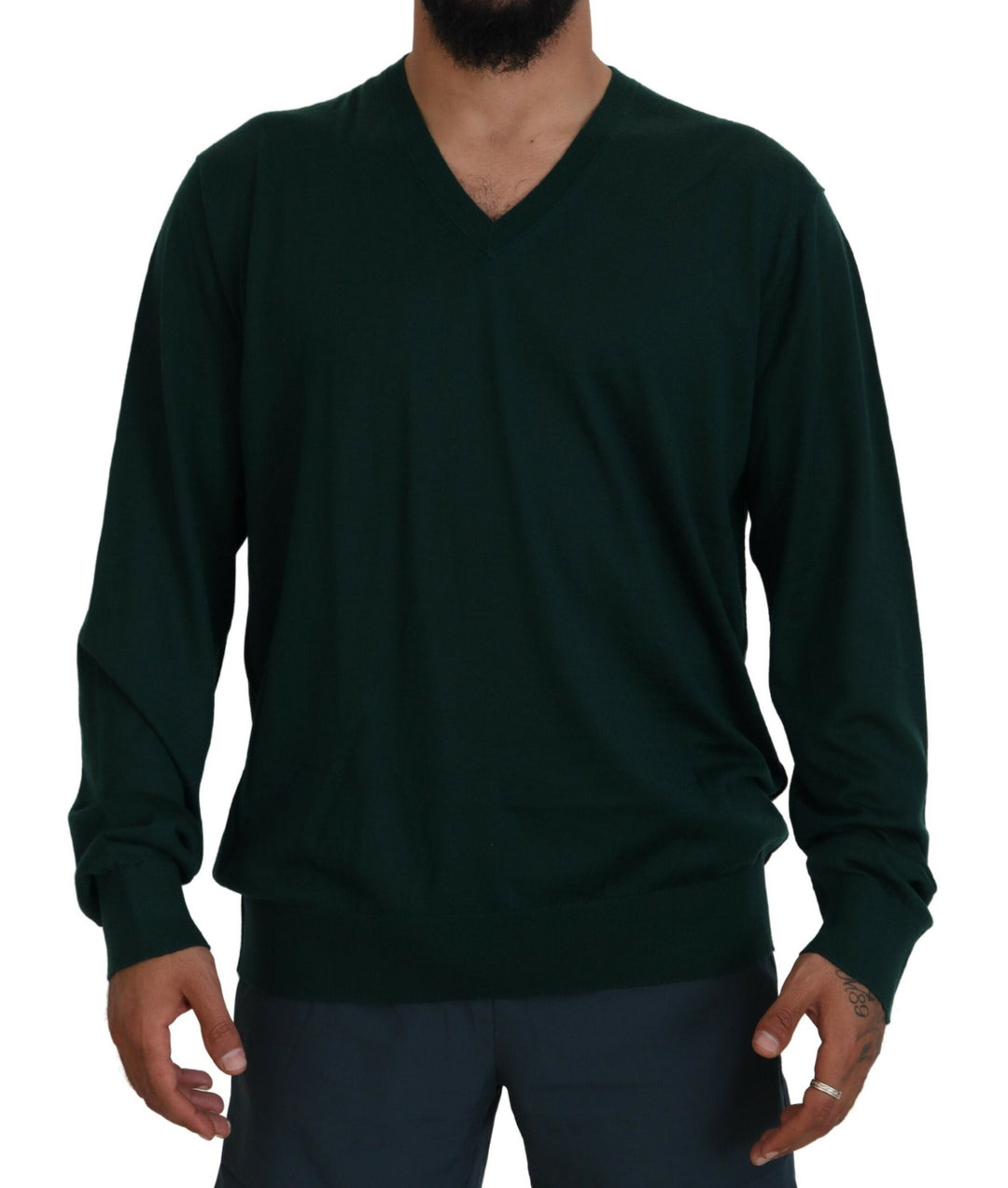 Dolce &amp; Gabbana Green Cashmere V-neck Pullover Sweater