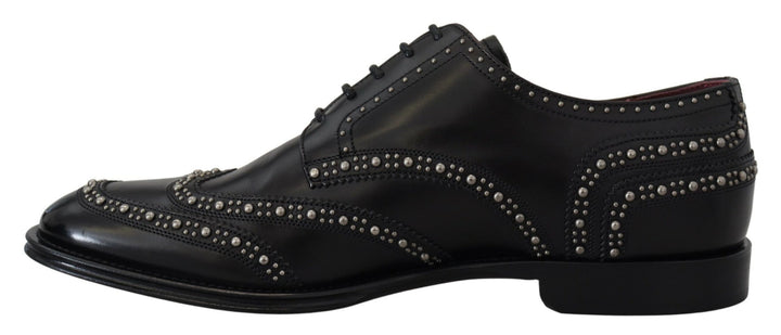 Dolce &amp; Gabbana Black Leather Derby Dress Studded Shoes
