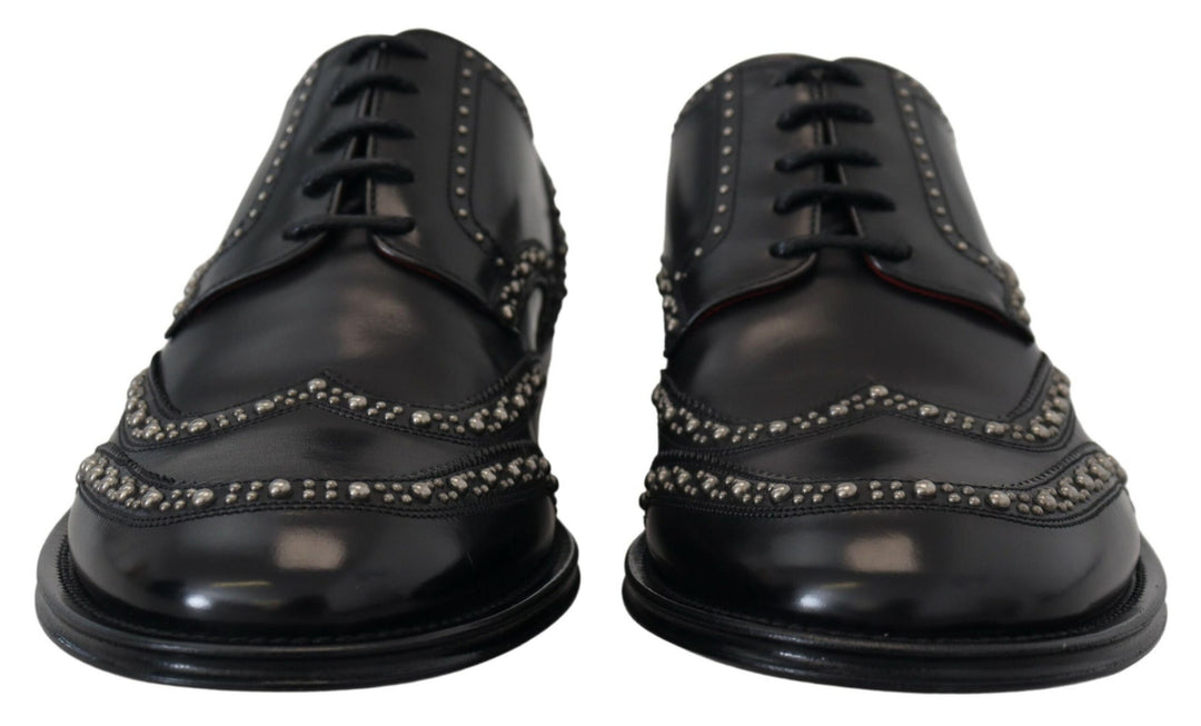 Dolce &amp; Gabbana Black Leather Derby Dress Studded Shoes