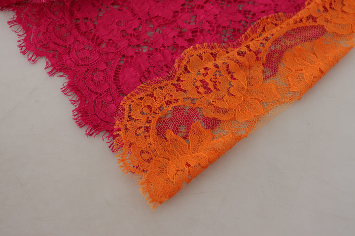 Dolce &amp; Gabbana Pink Orange Lace Cotton High Waist Shorts