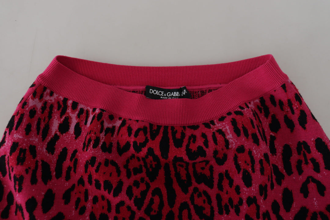 Dolce &amp; Gabbana Pink Leopard High Waist A-line Mini Skirt