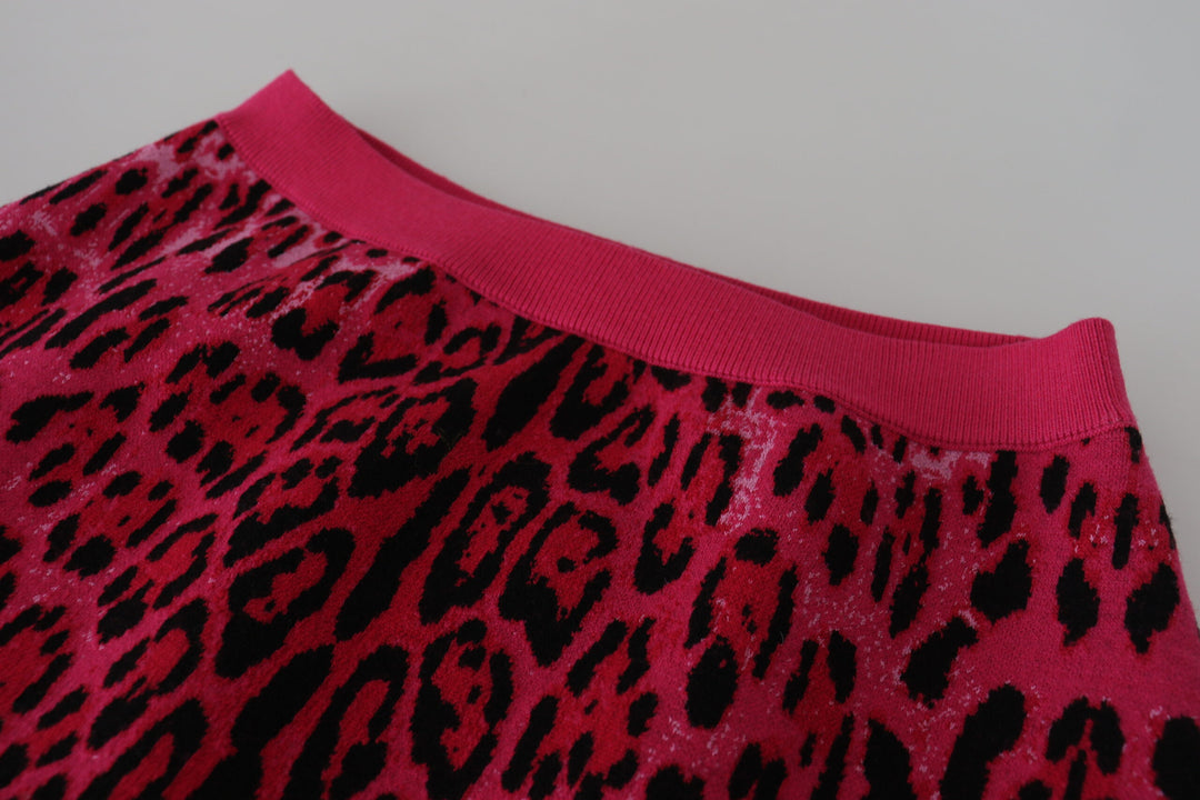 Dolce &amp; Gabbana Pink Leopard High Waist A-line Mini Skirt