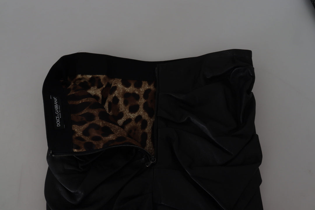 Dolce &amp; Gabbana Black Lambskin Leather A-line Mini Skirt