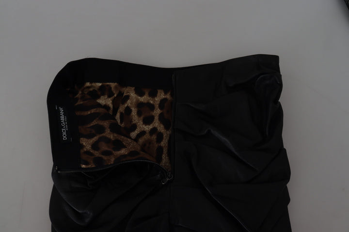 Dolce &amp; Gabbana Black Lambskin Leather A-line Mini Skirt