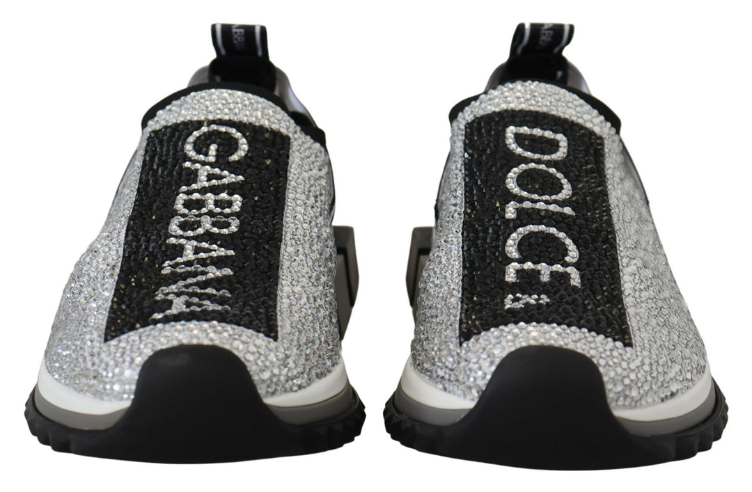 Dolce &amp; Gabbana Silver Rhinestones Sorrento Sneakers Shoes