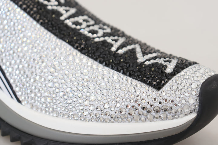 Dolce &amp; Gabbana Silver Rhinestones Sorrento Sneakers Shoes