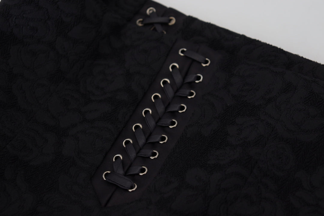 Dolce &amp; Gabbana Black Brocade Mini Above Knee Pencil Skirt