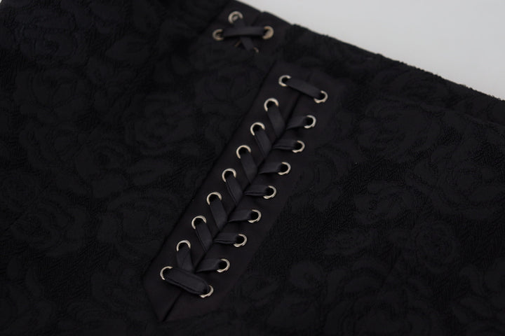Dolce &amp; Gabbana Black Brocade Mini Above Knee Pencil Skirt