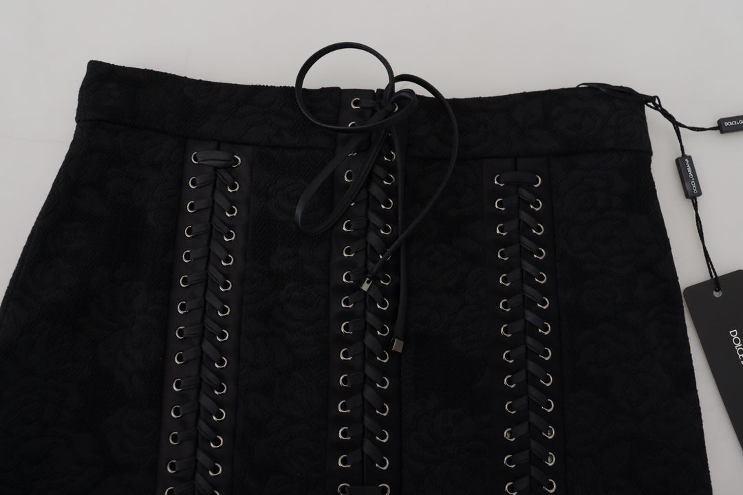 Dolce &amp; Gabbana Black Brocade Mini Above Knee Pencil Skirt