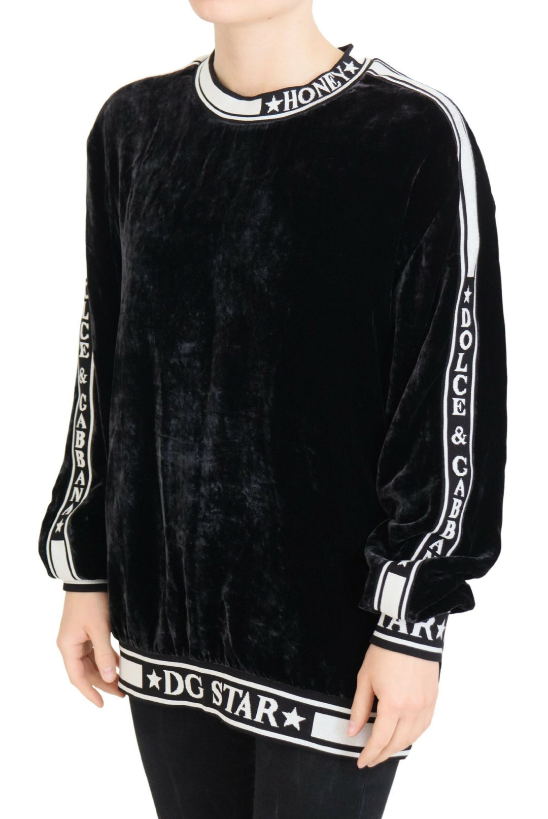 Suéter Dolce &amp;amp; Gabbana con detalles blancos y logo. Vestido Sensation.