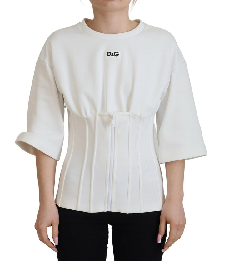 Dolce &amp; Gabbana White Corset Stretch Cotton Top T-shirt