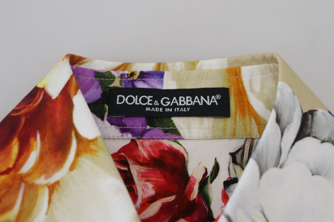 Dolce &amp; Gabbana Multicolor Floral Cotton Collared Blouse Top