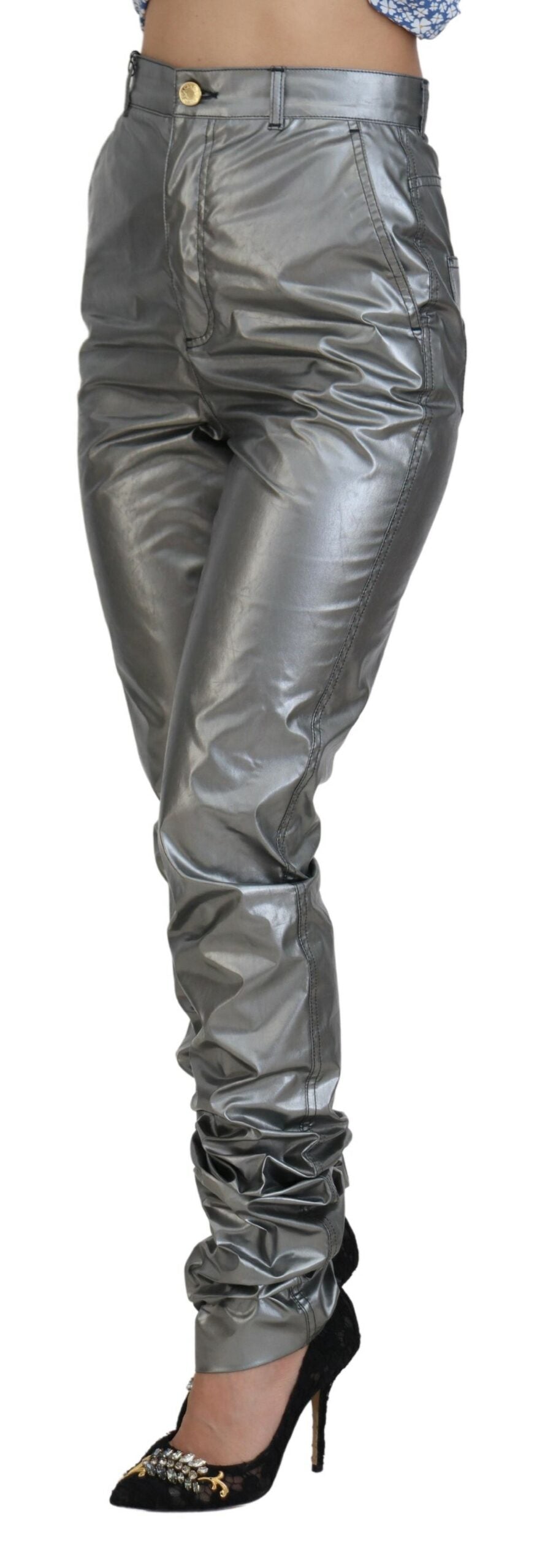 Pantalon skinny taille haute élégant Dolce &amp;amp; Gabbana en argent