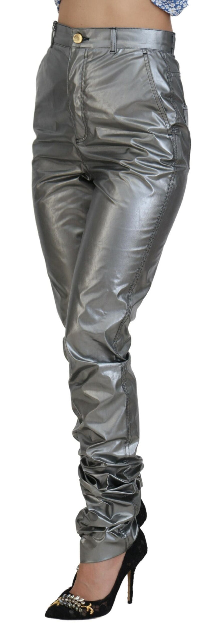 Pantalon skinny taille haute élégant Dolce &amp;amp; Gabbana en argent