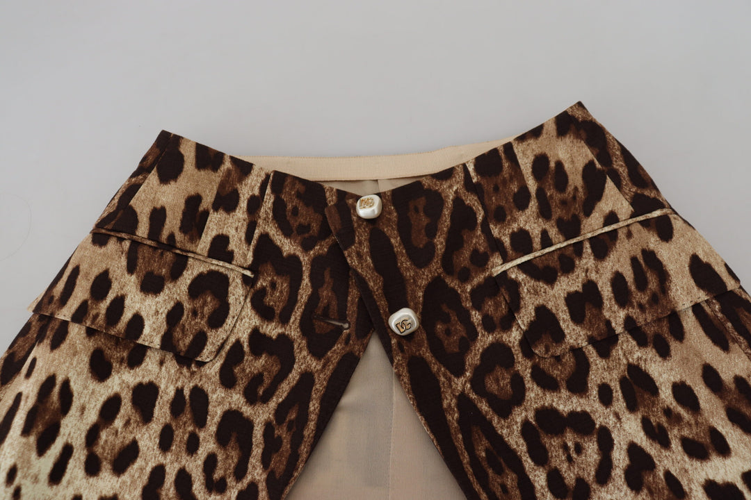 Dolce &amp; Gabbana Brown Leopard Print Wool A-line Mini Skirt